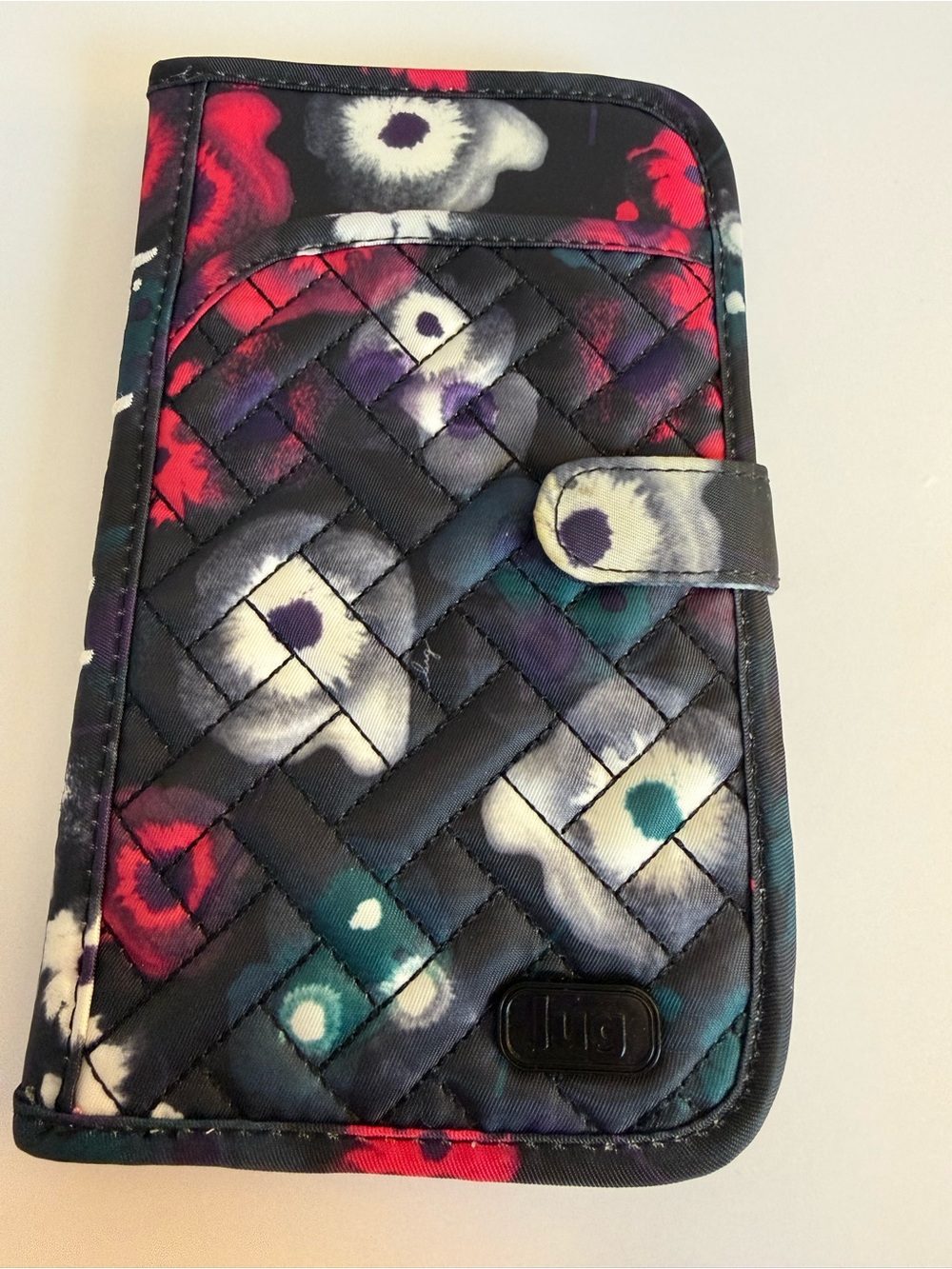 Lug Tandem Snap RFID Wallet Watercolor Black Floral Travel Organizer